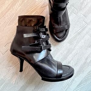 Alexander Wang "Lori" Peep-Toe Booties, 7, black, edgy